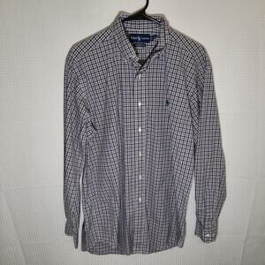 Ralph Lauren M Shirt Men's Purple Green Plaid Classic Fit Cotton Hong Kong